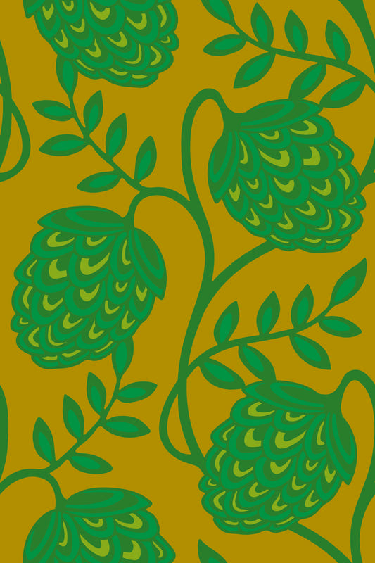 Fantasia Floral Botanical Modern Art Nouveau Kelly Green Lime Citron Wallpaper⁠