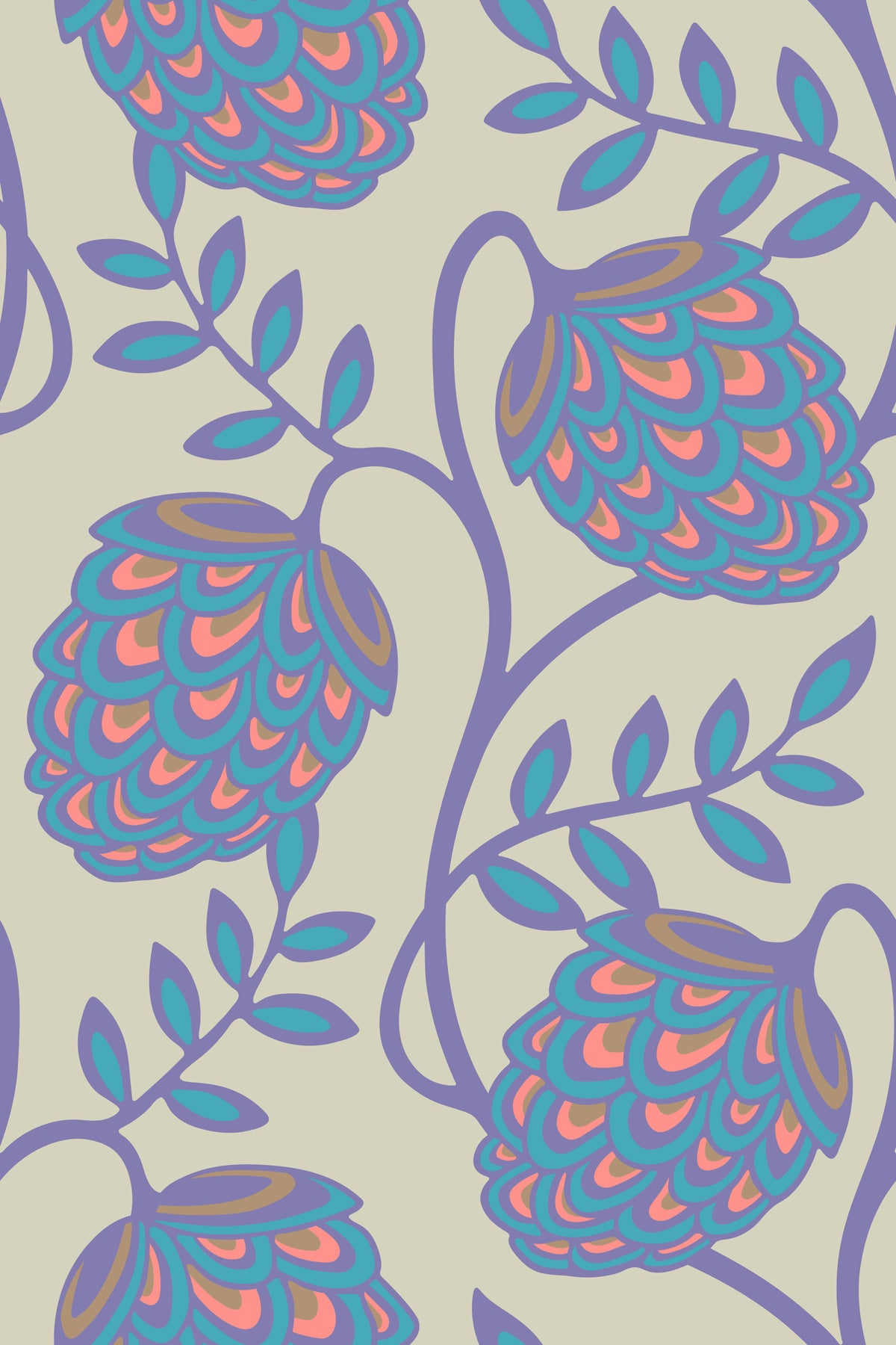 Fantasia Floral Botanical Modern Art Nouveau Pastel Lavender Purple Pink Blue Cream Wallpaper⁠ in your room