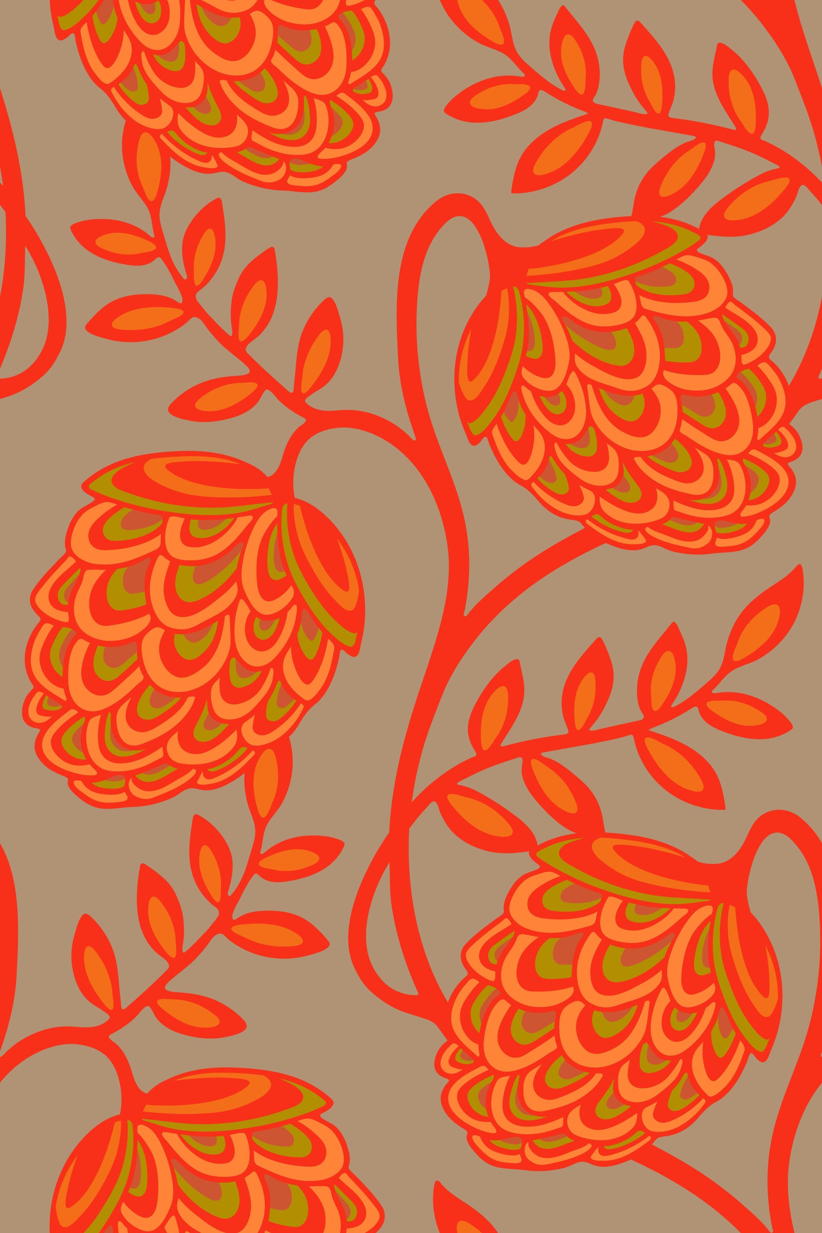 Fantasia Floral Botanical Modern Art Nouveau Coral Orange Beige Wallpaper⁠ in your room