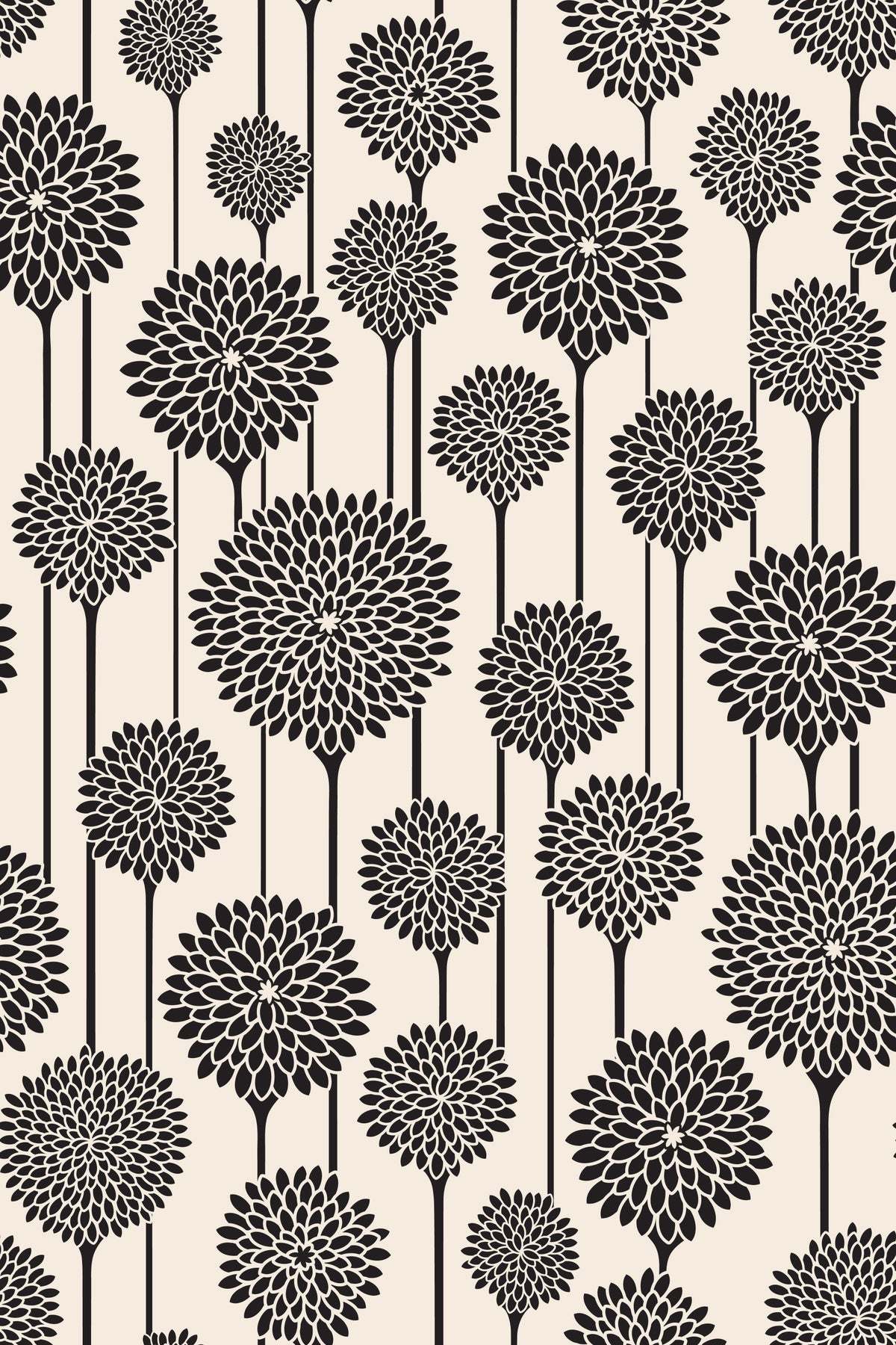 Garden Beauties Vintage Retro Scandi Floral Botanical Stripe Black and White Wallpaper⁠ in your room