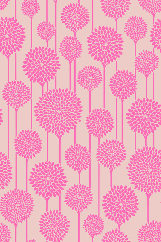 Garden Beauties Vintage Retro Scandi Floral Botanical Stripe Pretty Pink Blush Wallpaper⁠