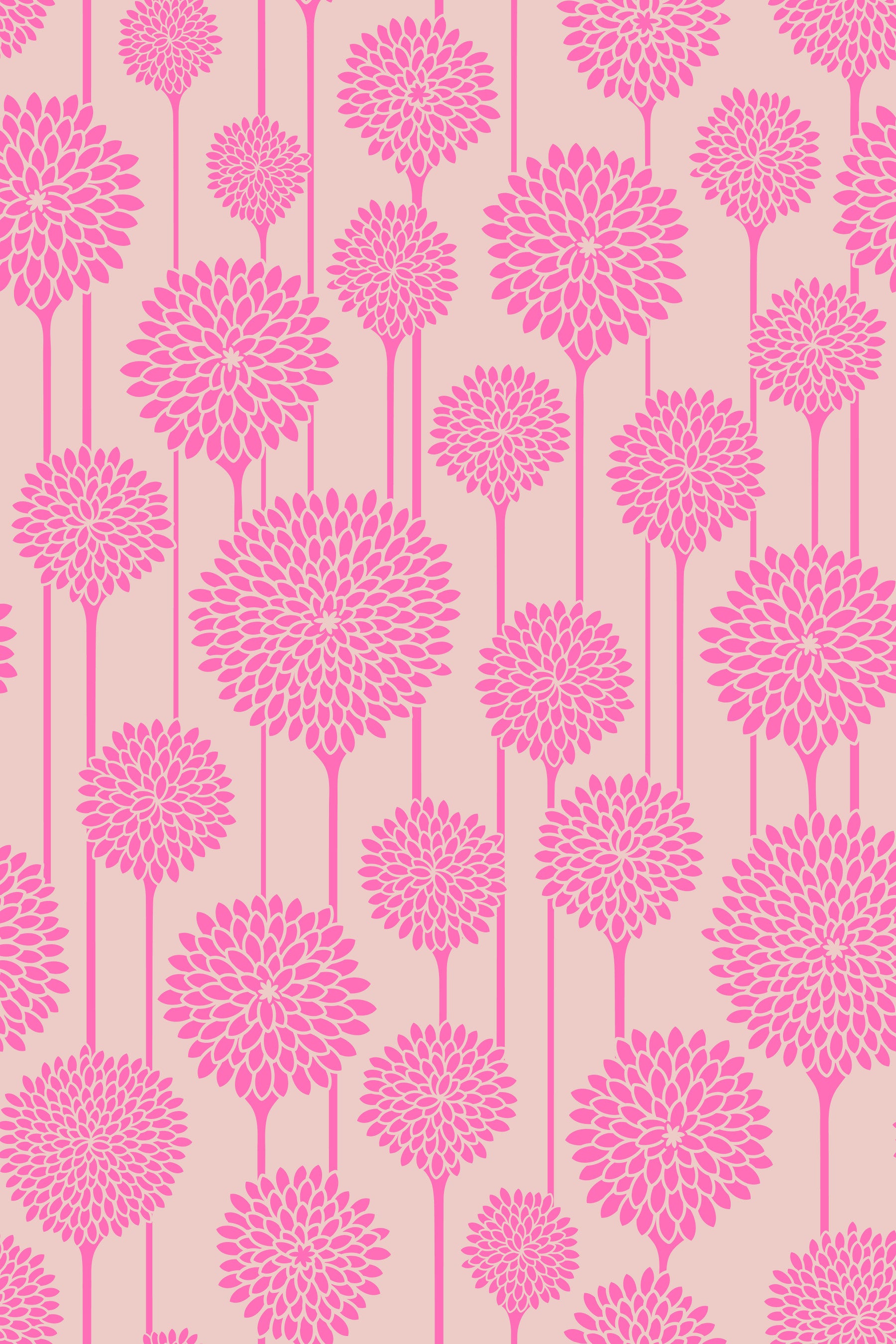 Garden Beauties Vintage Retro Scandi Floral Botanical Stripe Pretty Pink Blush Wallpaper⁠