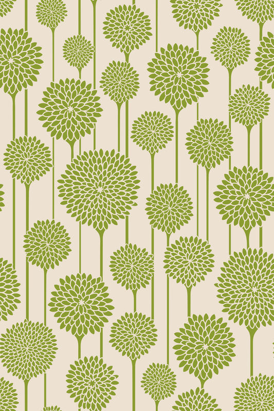 Garden Beauties Vintage Retro Scandi Floral Botanical Stripe Sage Green Cream Wallpaper⁠