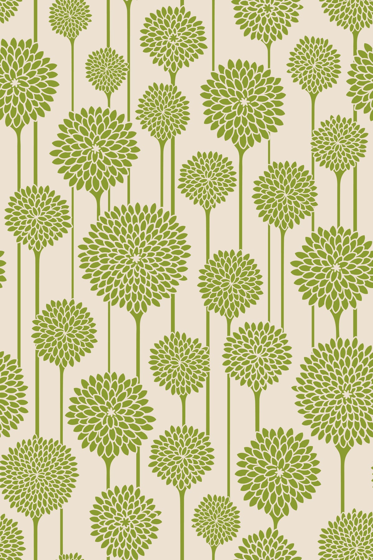 Garden Beauties Vintage Retro Scandi Floral Botanical Stripe Sage Green Cream Wallpaper⁠