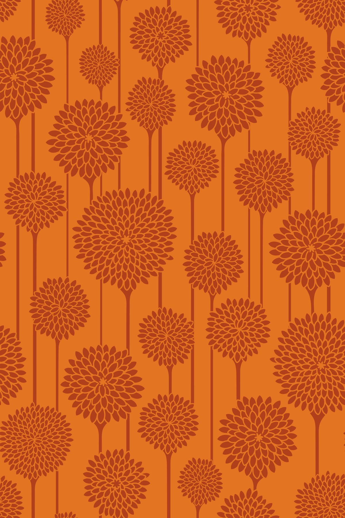 Garden Beauties Vintage Retro Scandi Floral Botanical Stripe Terracotta Rust Orange Wallpaper⁠