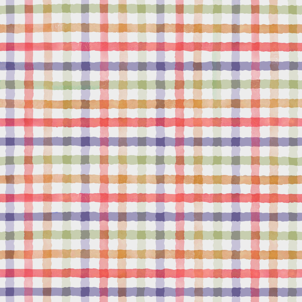 Hand-Painted Colorful Checkered Watercolor Rainbow Gingham Plaid Wallpaper⁠ in your room — zoomed