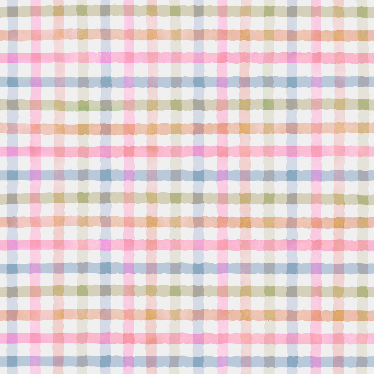 Soft Hand-Painted Pastel Gingham Plaid Checkered Wallpaper⁠ in your room — zoomed