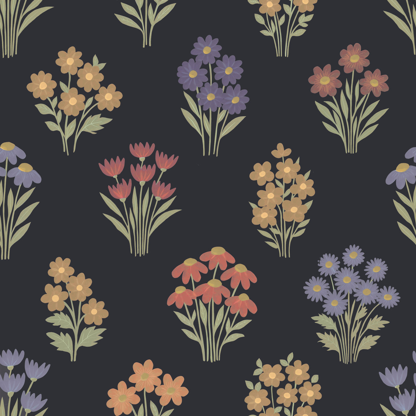 Dark Academia Folk Floral Bouquet Wallpaper⁠
