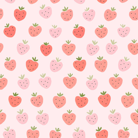 Cute Hand Drawn Pink and Red Kawaii Strawberries  Wallpaper⁠