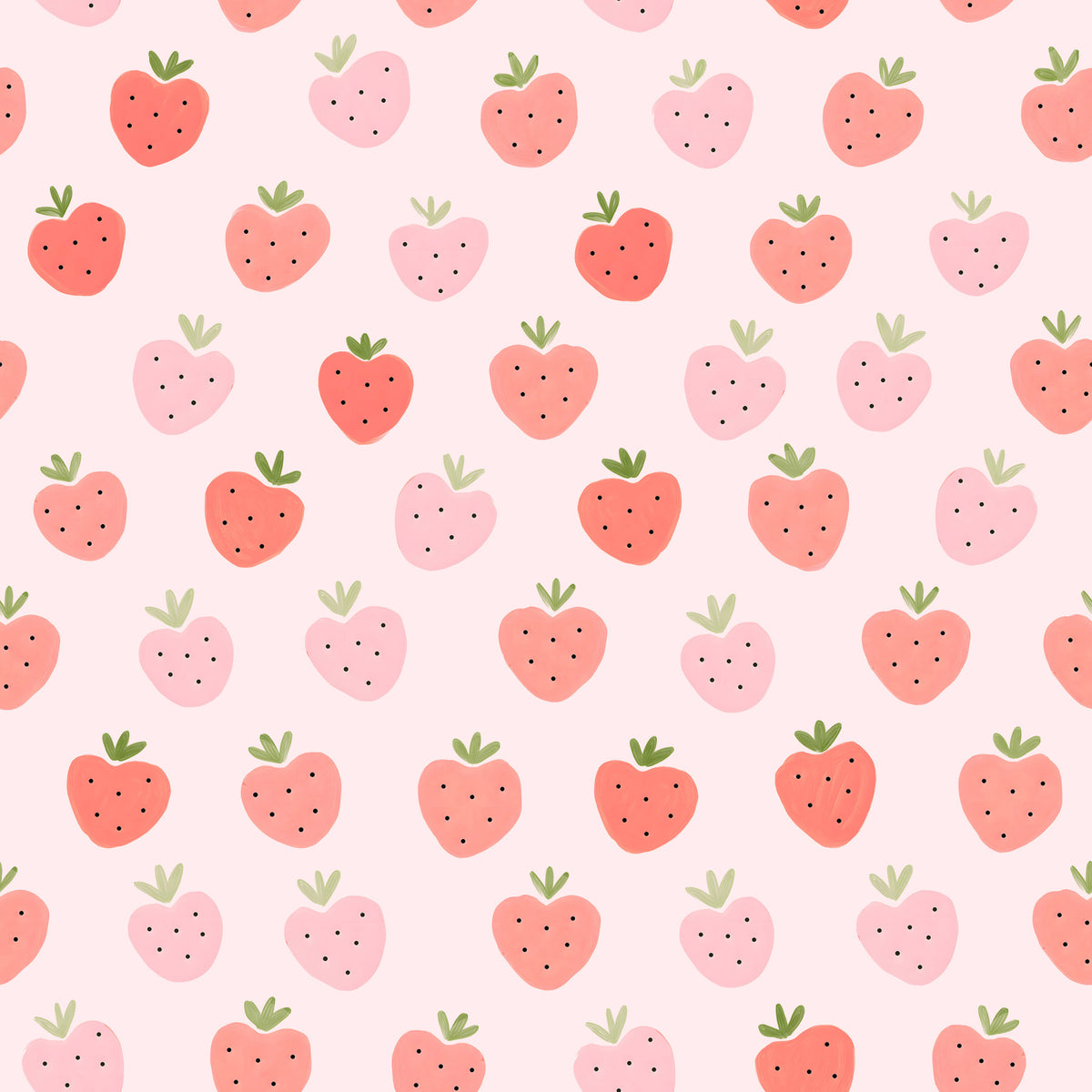 Cute Hand Drawn Pink and Red Kawaii Strawberries  Wallpaper⁠ in your room — zoomed