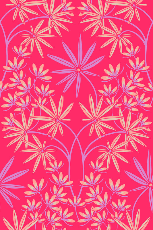 Glamour Floral Damask Maximalist Lilac Fuchsia Hot Pink Wallpaper⁠