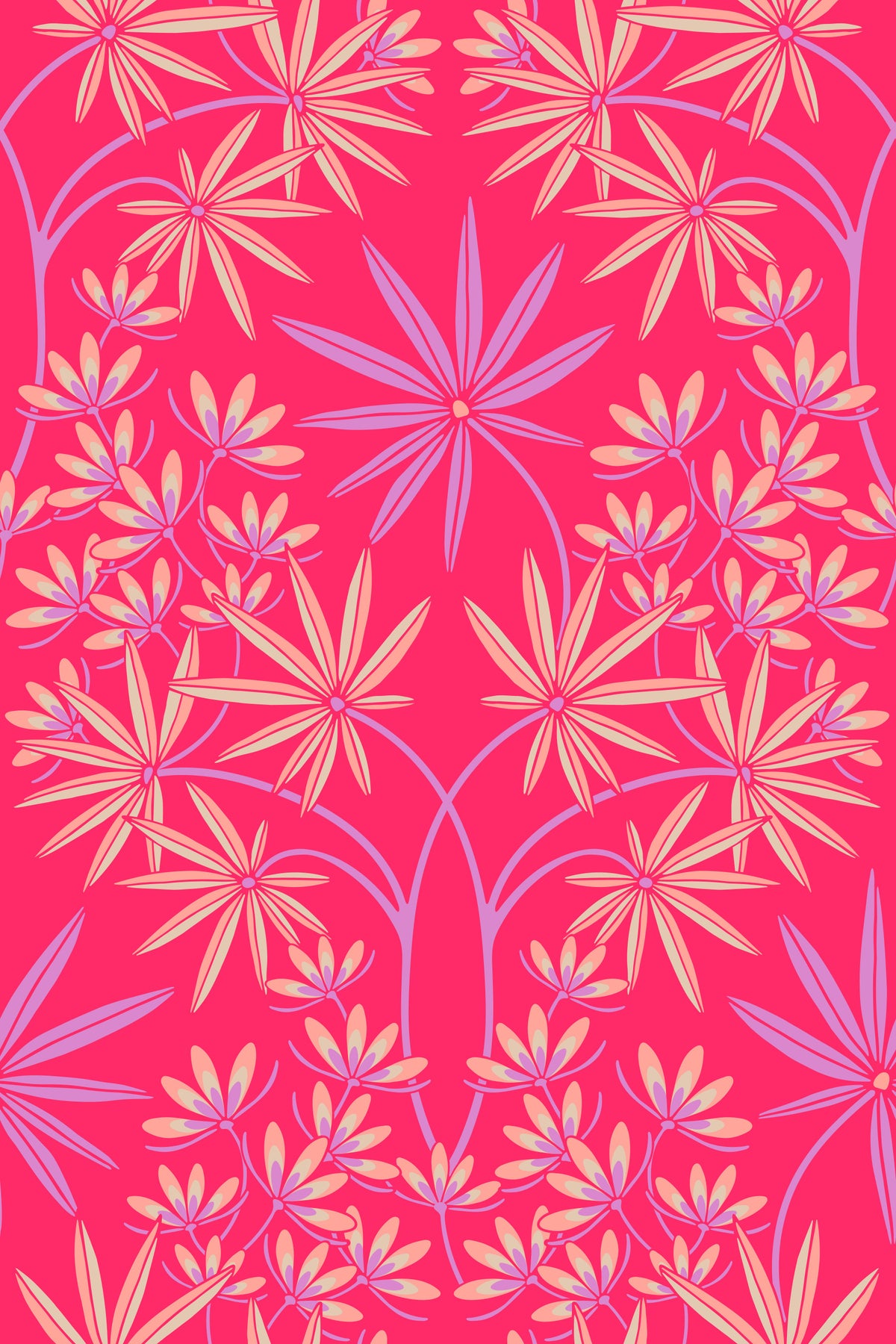 Glamour Floral Damask Maximalist Lilac Fuchsia Hot Pink Wallpaper⁠ in your room — zoomed