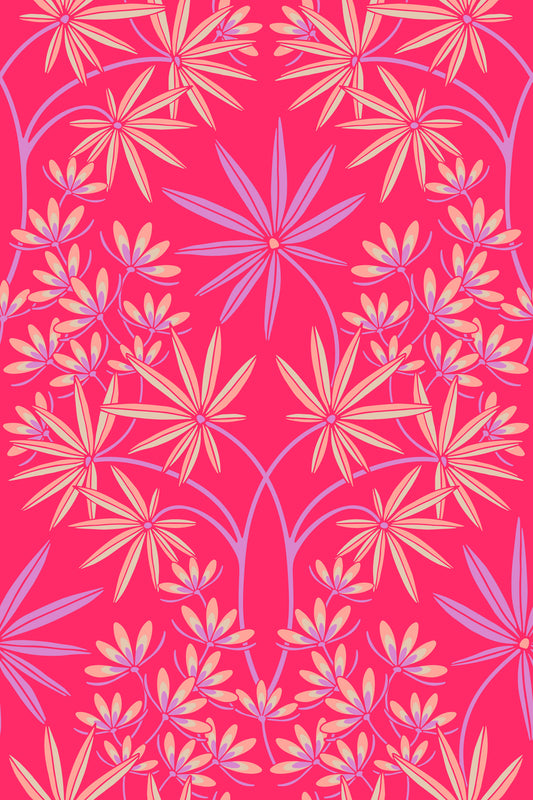 Glamour Floral Damask Maximalist Lilac Fuchsia Hot Pink Wallpaper⁠
