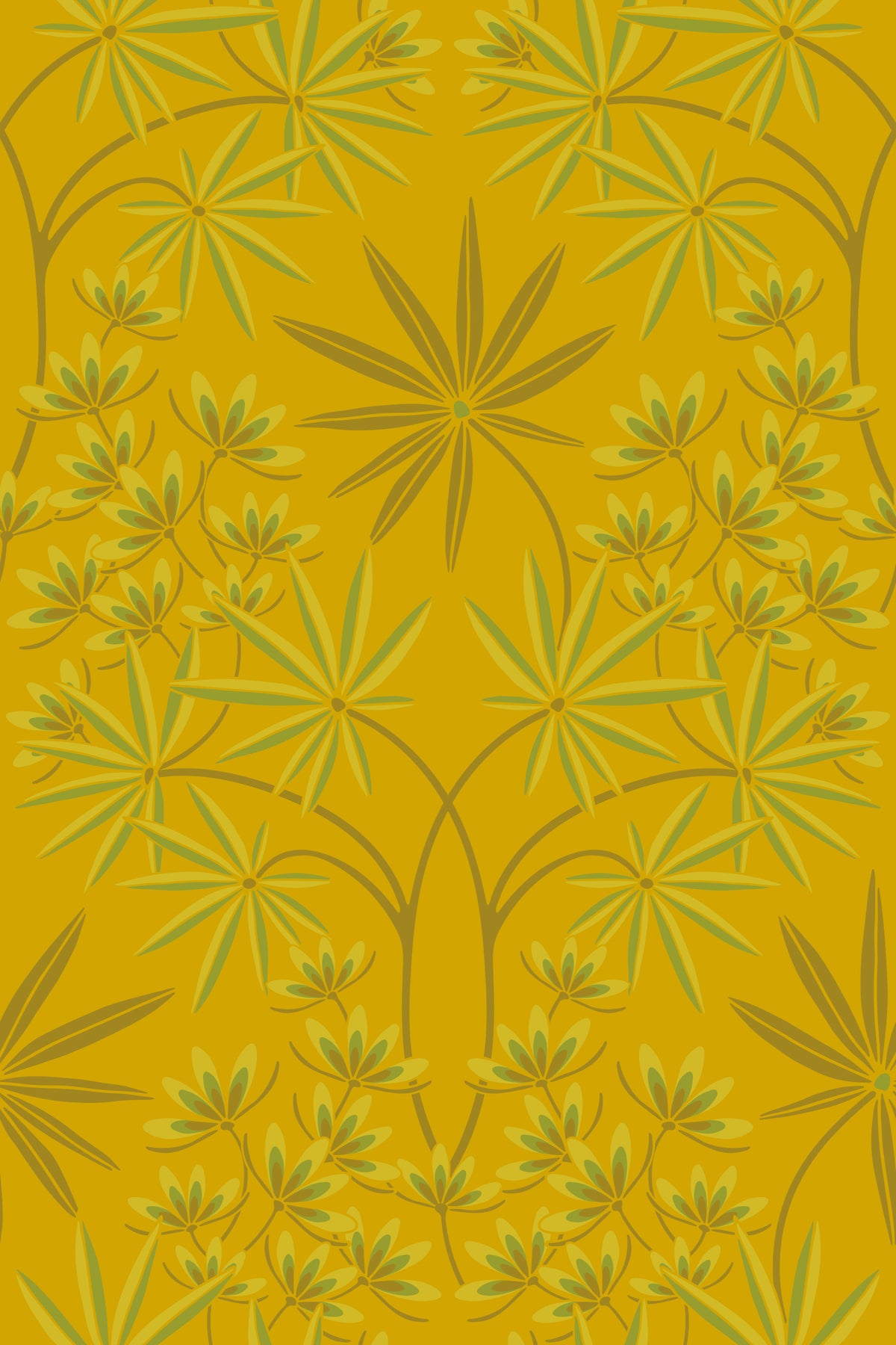 Glamour Floral Damask Maximalist Green Deep Yellow Wallpaper⁠ in your room