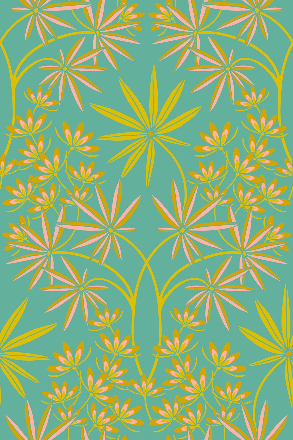 Glamour Floral Damask Maximalist Yellow Turquoise Wallpaper⁠ in your room