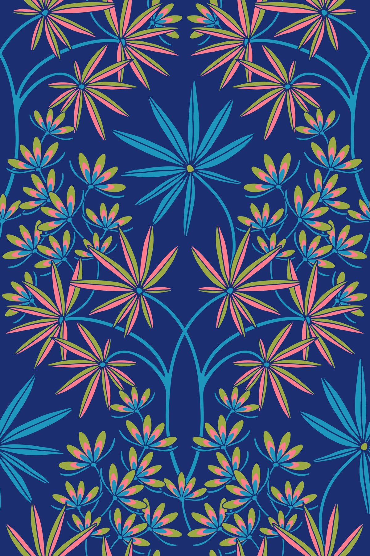 Glamour Floral Damask Maximalist Royal Blue Wallpaper⁠ in your room