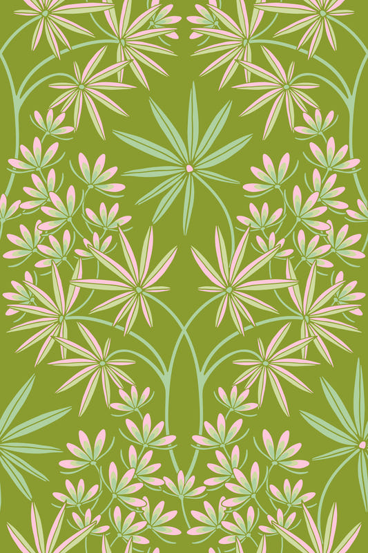 Glamour Floral Damask Cottage Spring Green Wallpaper⁠