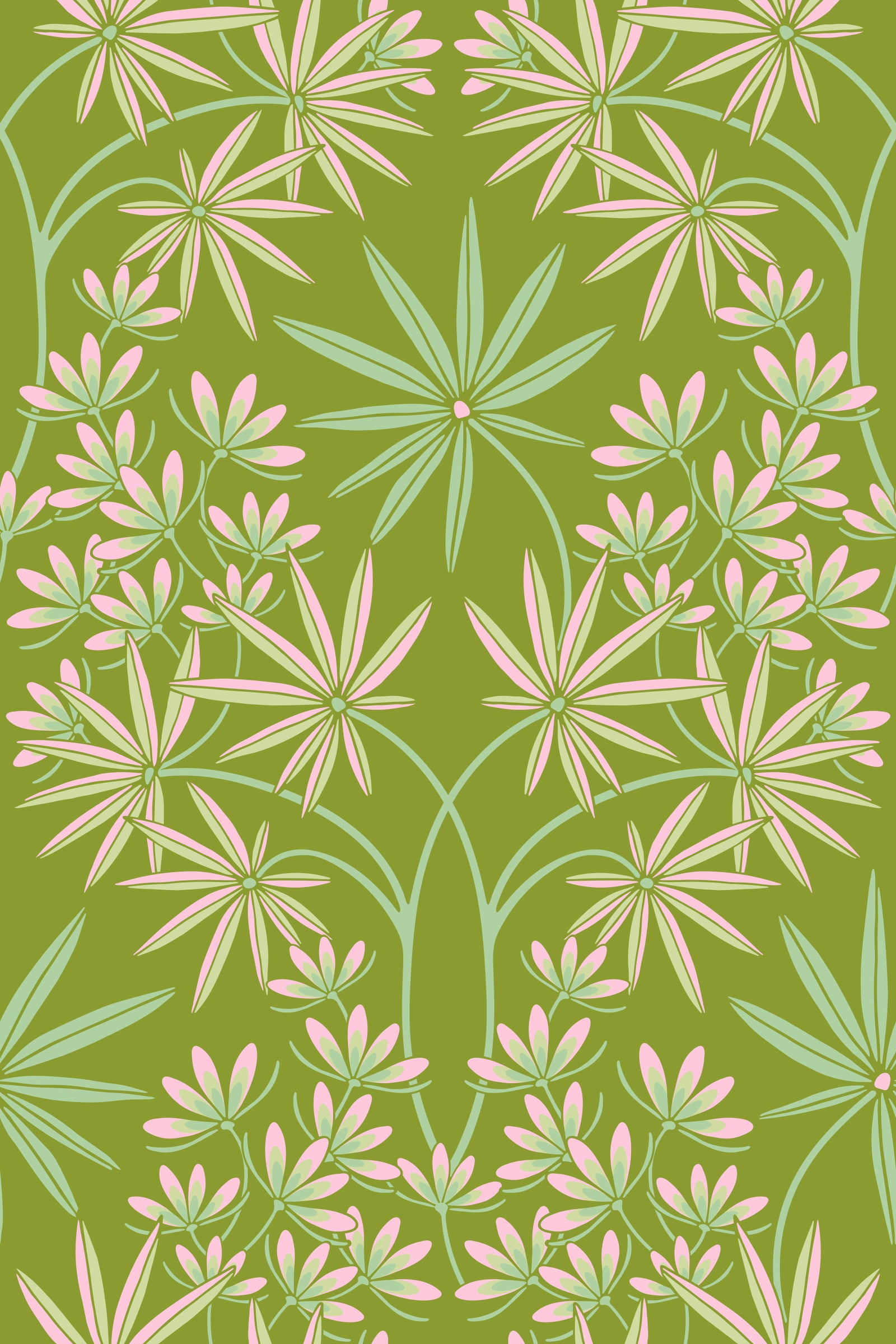 Glamour Floral Damask Cottage Spring Green Wallpaper⁠