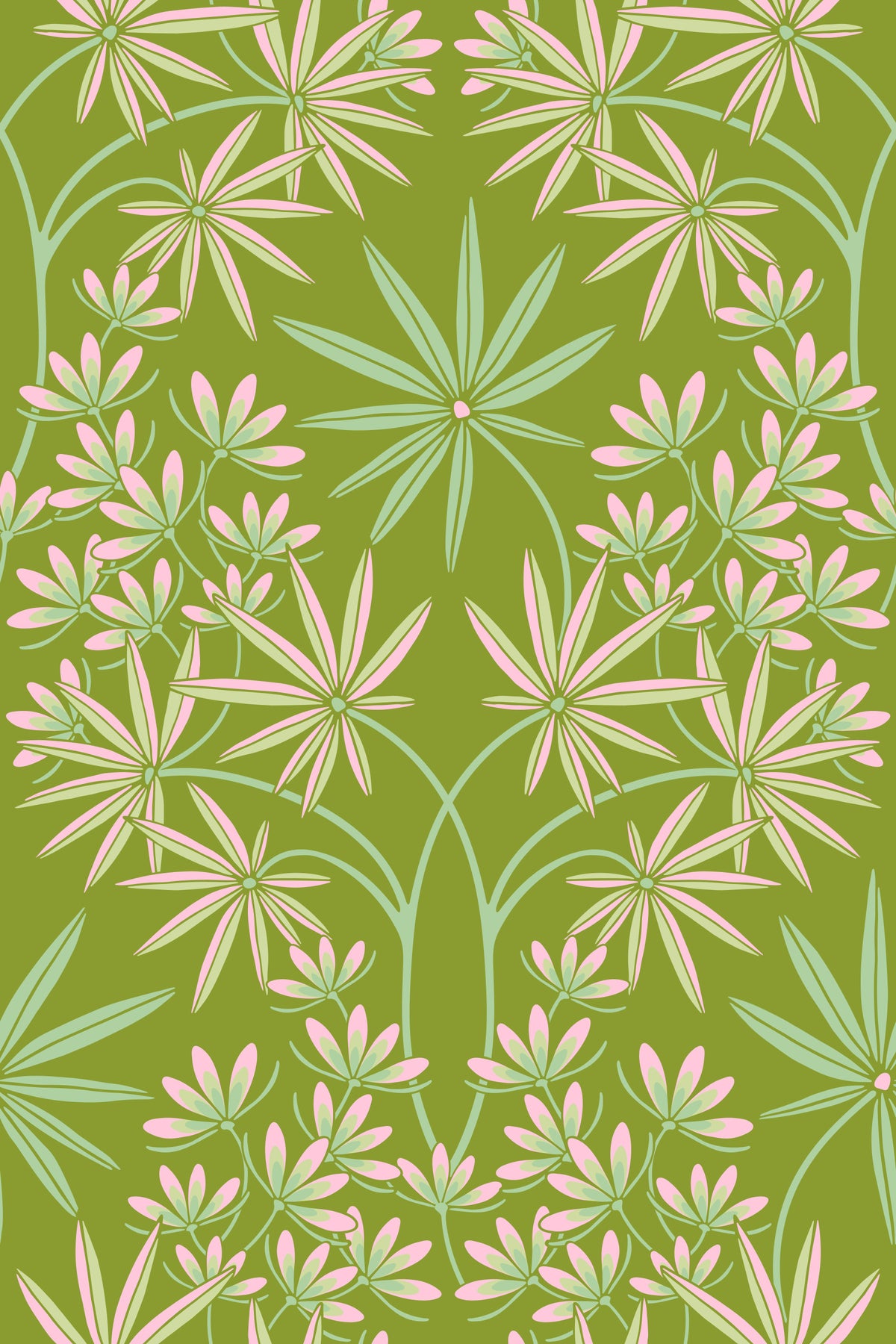 Glamour Floral Damask Cottage Spring Green Wallpaper⁠ in your room — zoomed