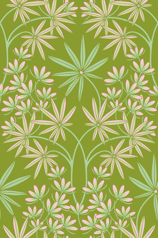 Glamour Floral Damask Cottage Spring Green Wallpaper⁠