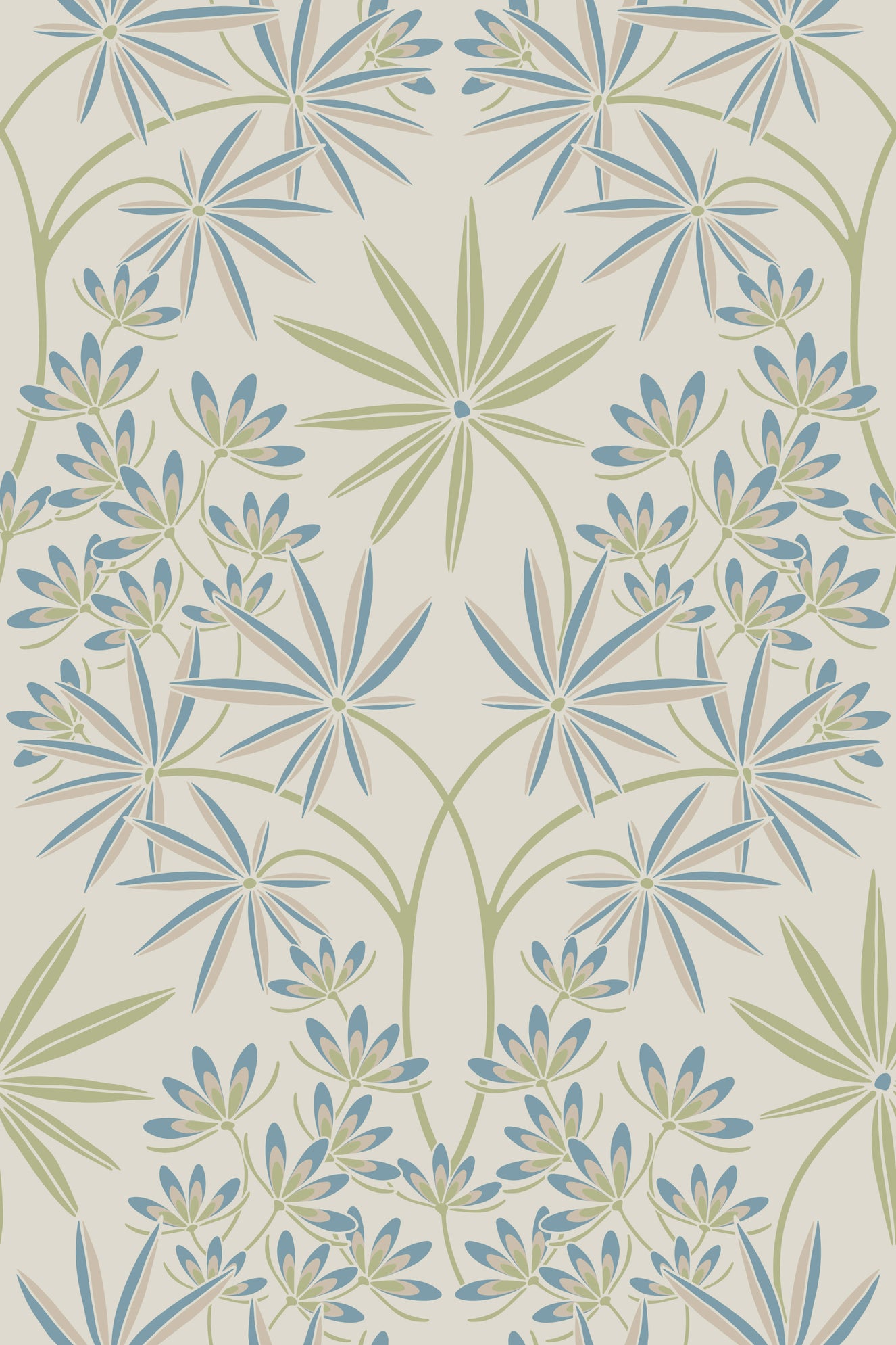 Glamour Floral Damask Cottage Sage Green Cream Wallpaper⁠