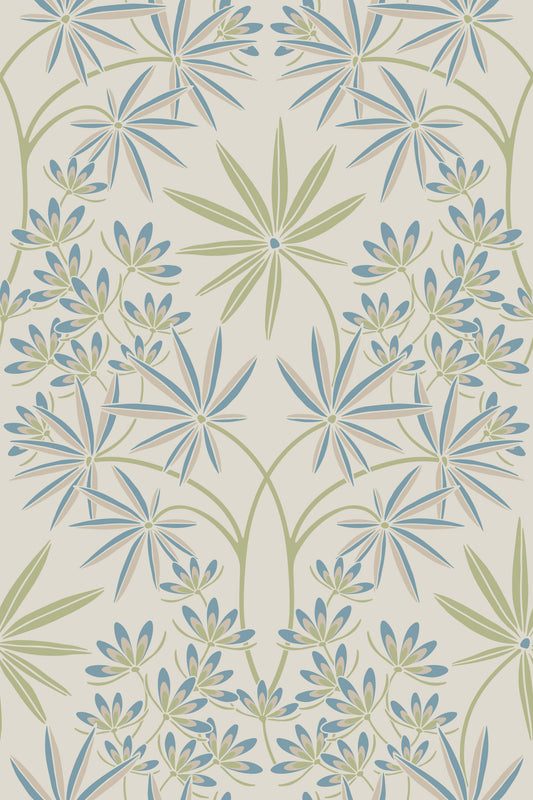 Glamour Floral Damask Cottage Sage Green Cream Wallpaper⁠