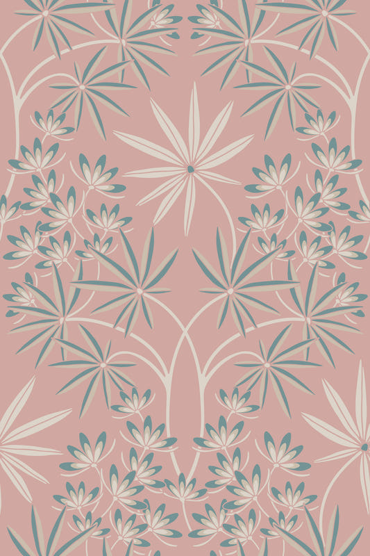 Glamour Floral Damask Cottage Cream Dusky Pink Wallpaper⁠