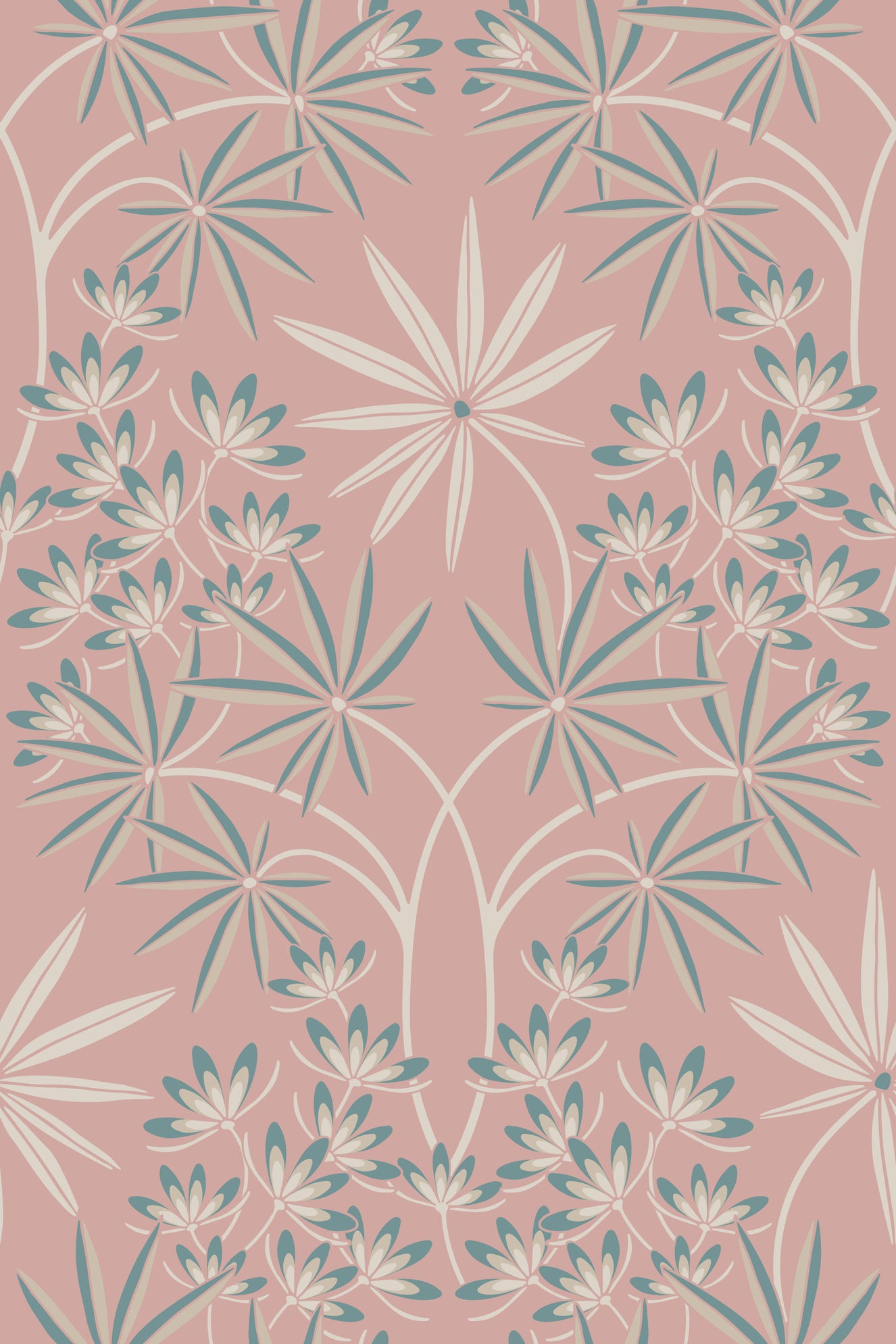 Glamour Floral Damask Cottage Cream Dusky Pink Wallpaper⁠