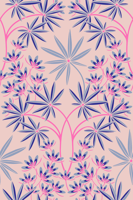Glamour Floral Damask Fresh Lavender Purple Light Pink Wallpaper⁠