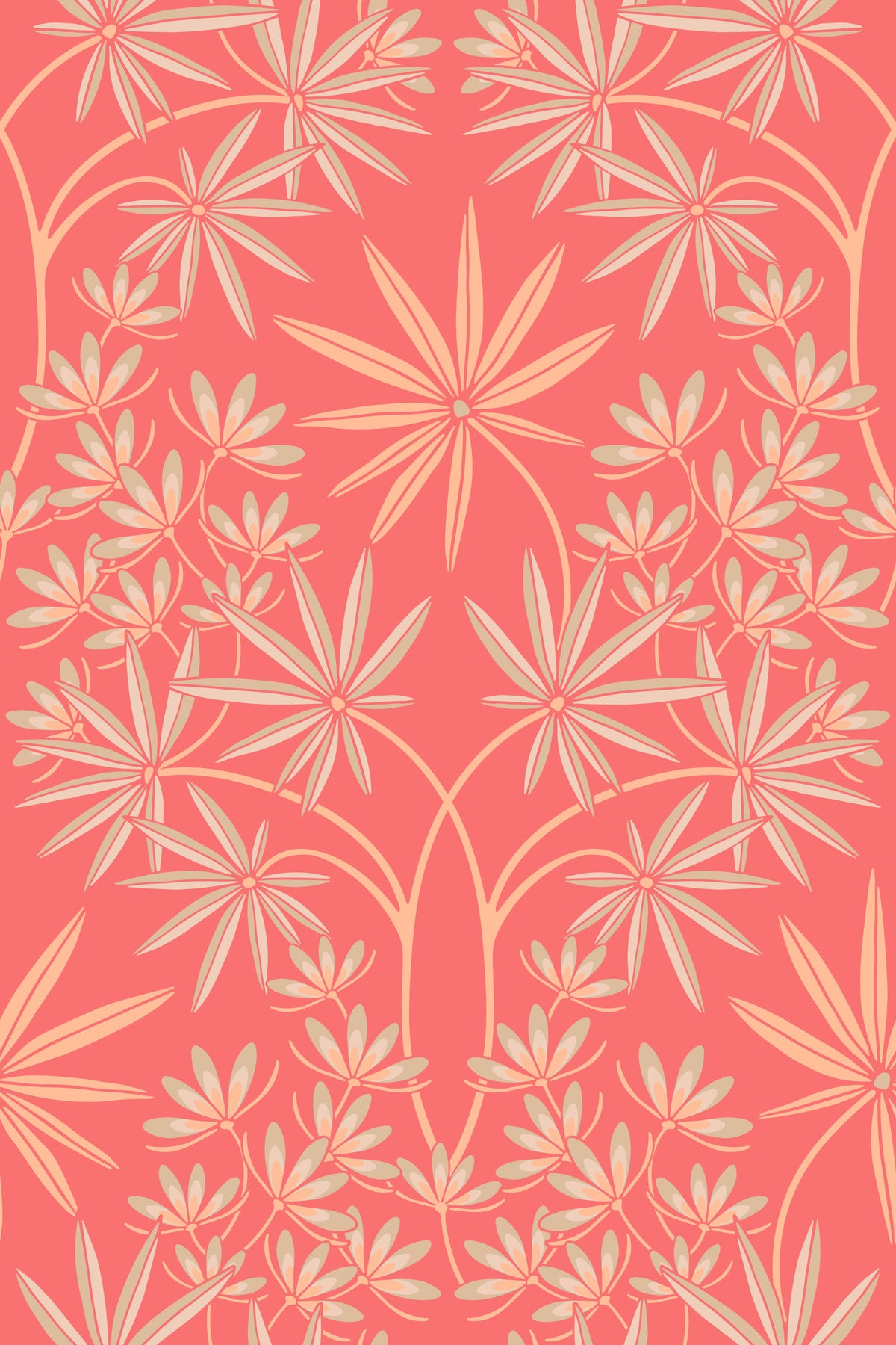 Glamour Floral Damask Warm Peach Fuzz Orange Coral Wallpaper⁠ in your room