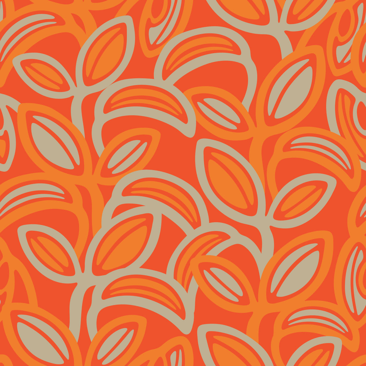 Leaf Laugh Love Groovy Retro Mid Century Leaves Beige Burnt Orange Wallpaper⁠ in your room