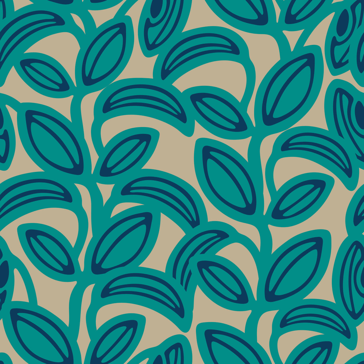 Leaf Laugh Love Groovy Retro Mid Century Leaves Turquoise  Wallpaper⁠ in your room — zoomed