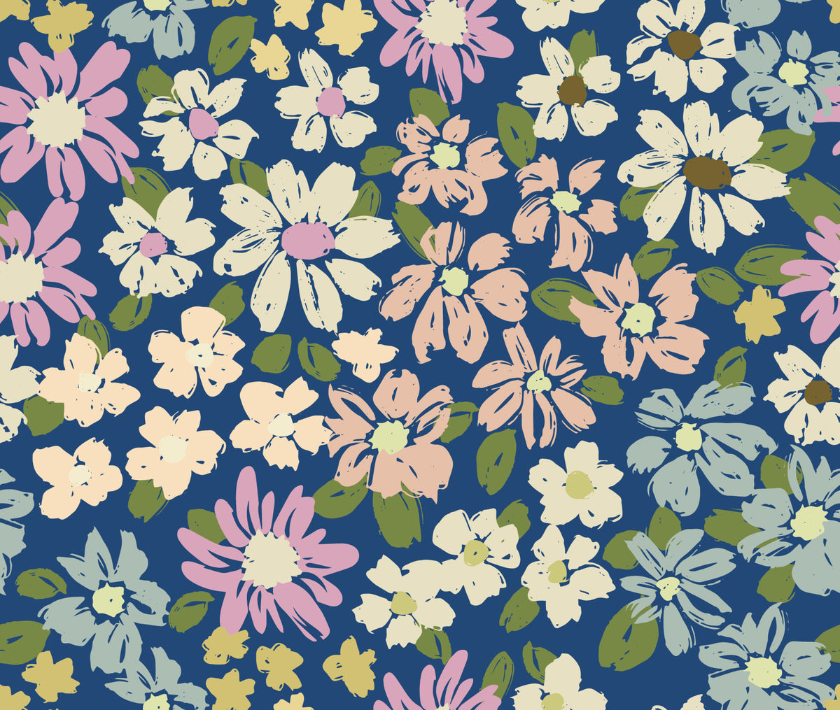 Painterly cottage chic farmhouse florals Wallpaper⁠