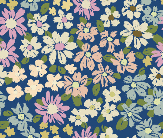 Painterly cottage chic farmhouse florals Wallpaper⁠