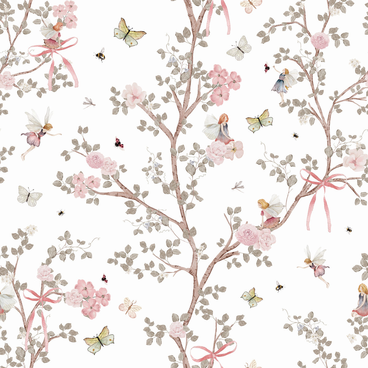 Enchanted Fairies Chinoiserie Garden Wallpaper⁠ in your room — zoomed