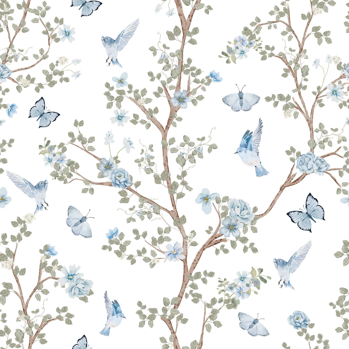 Bluebird Chinoiserie Garden Serenade Wallpaper⁠ in your room — zoomed