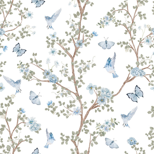 Bluebird Chinoiserie Garden Serenade Wallpaper⁠