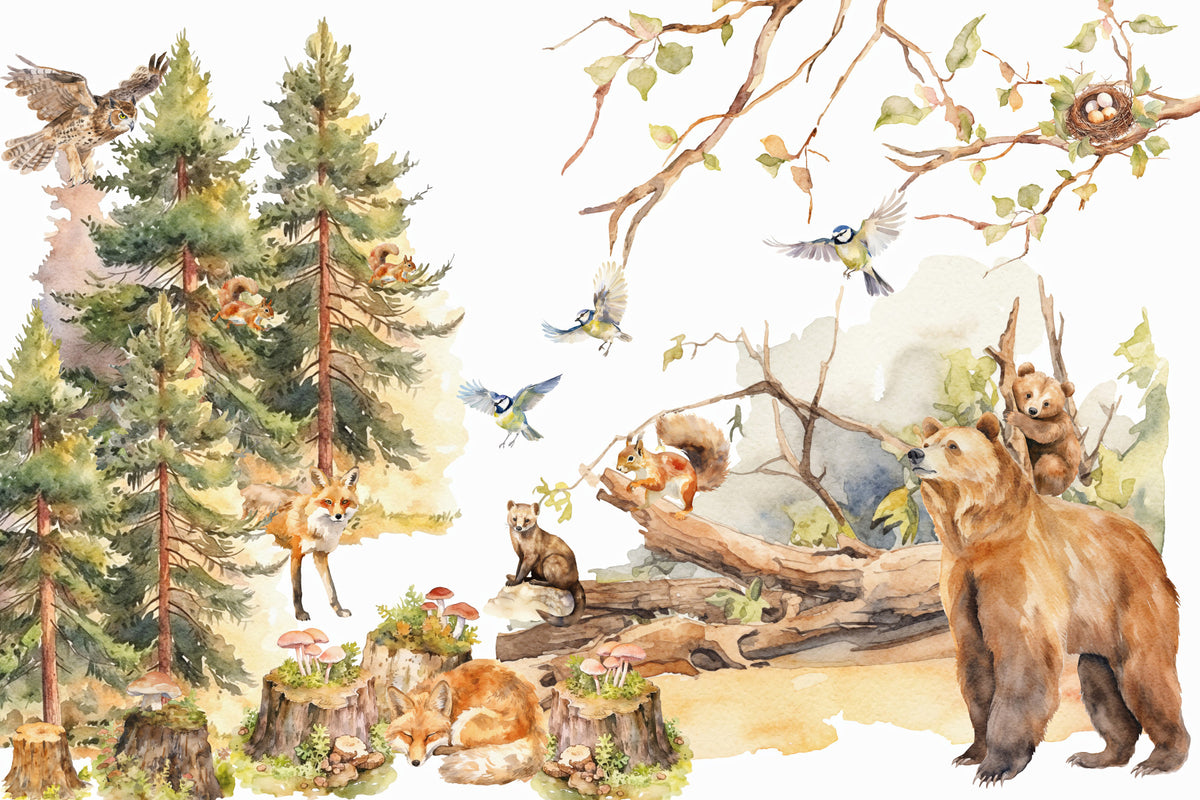 Forest Friends Watercolor Wall Mural in your room