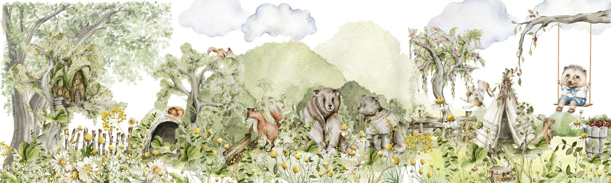Woodland Whimsical Friends Wall Mural in your room — zoomed