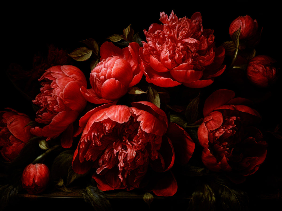 Crimson Night Blooms Wall Mural in your room — zoomed