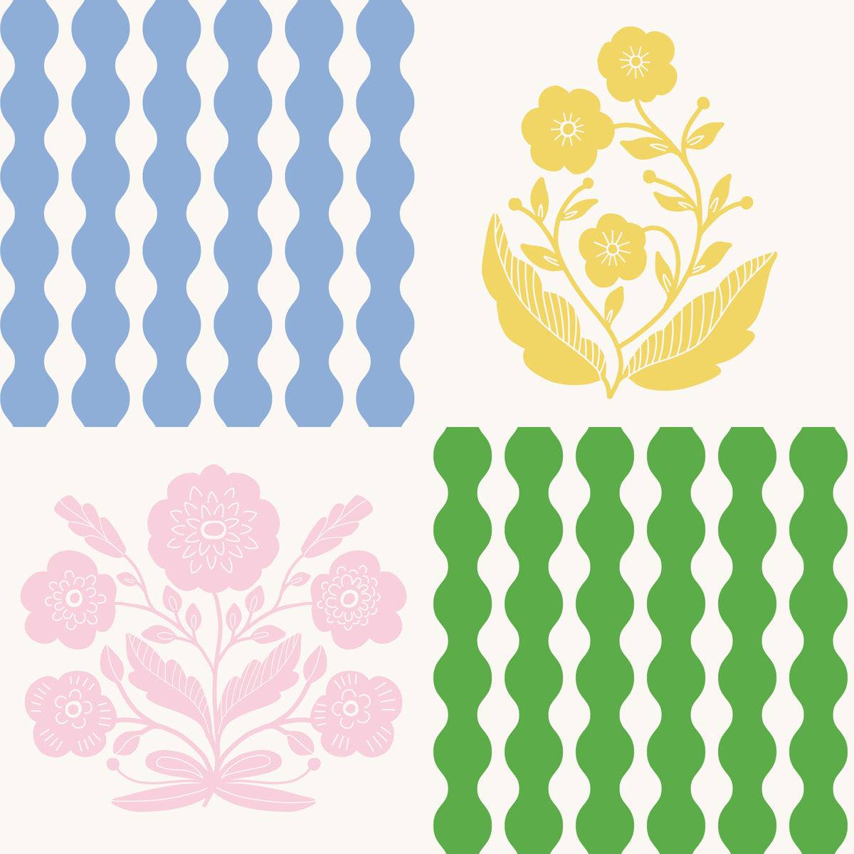 Retro Floral & Wave Wallpaper⁠ in your room
