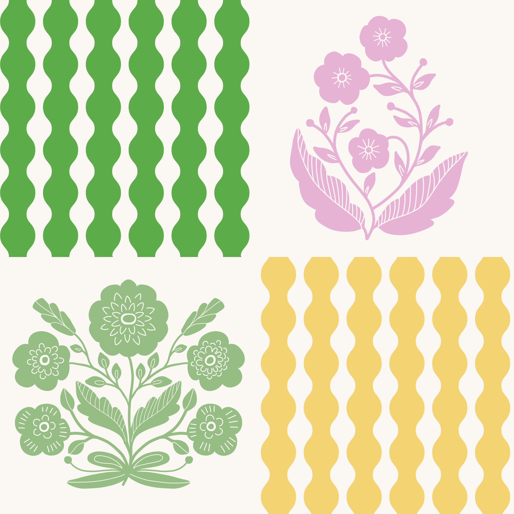 Retro Floral Blocks Wallpaper⁠ in your room — zoomed