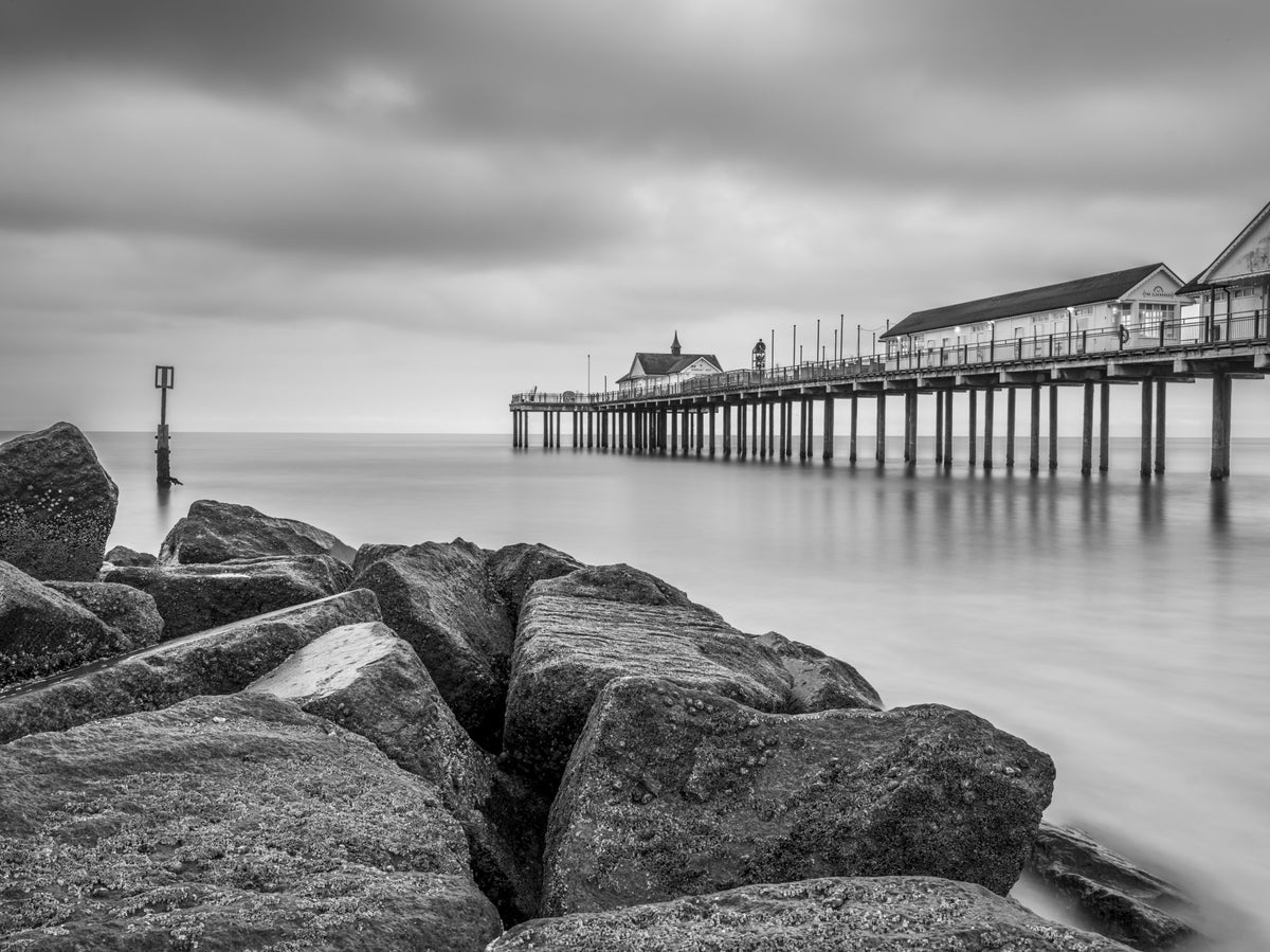 Monochrome Pier Escape Wall Mural in your room — zoomed