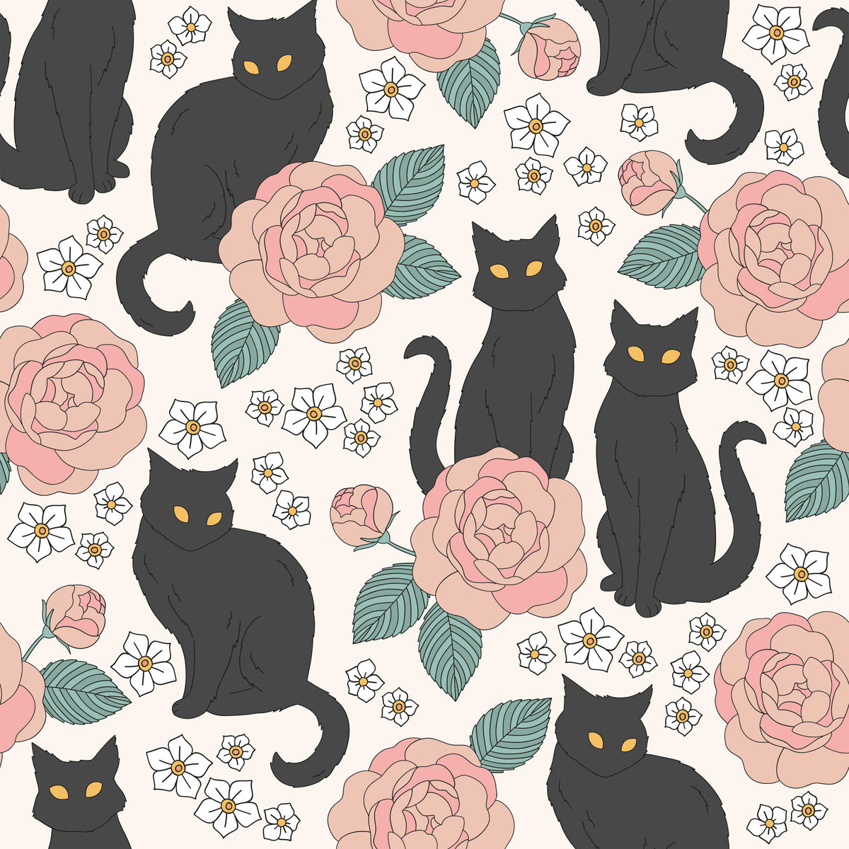 Black Cats & Blooms Wallpaper⁠ in your room — zoomed