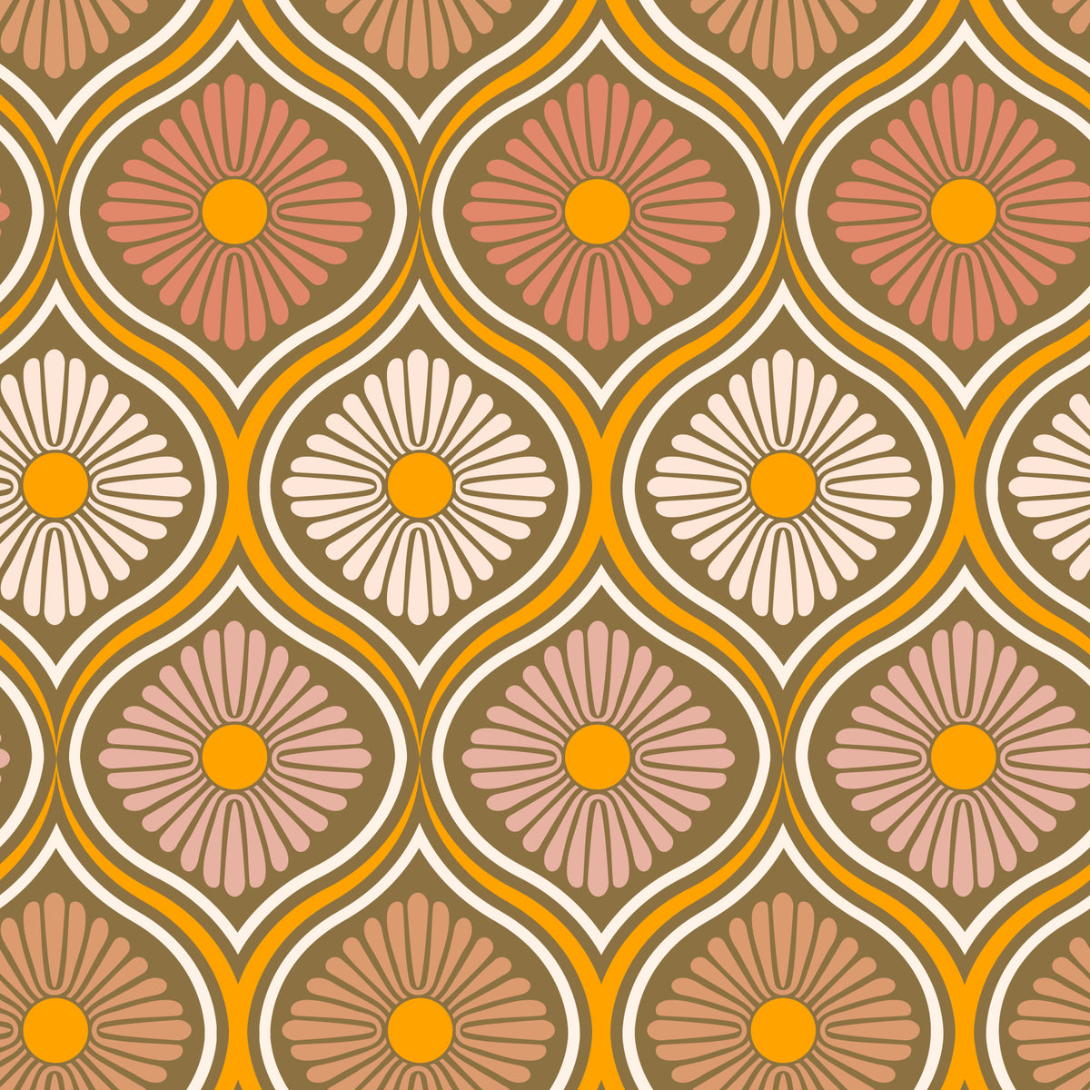 Groovy 70s Retro Mid-Century Daisy Flowers Wallpaper⁠ in your room