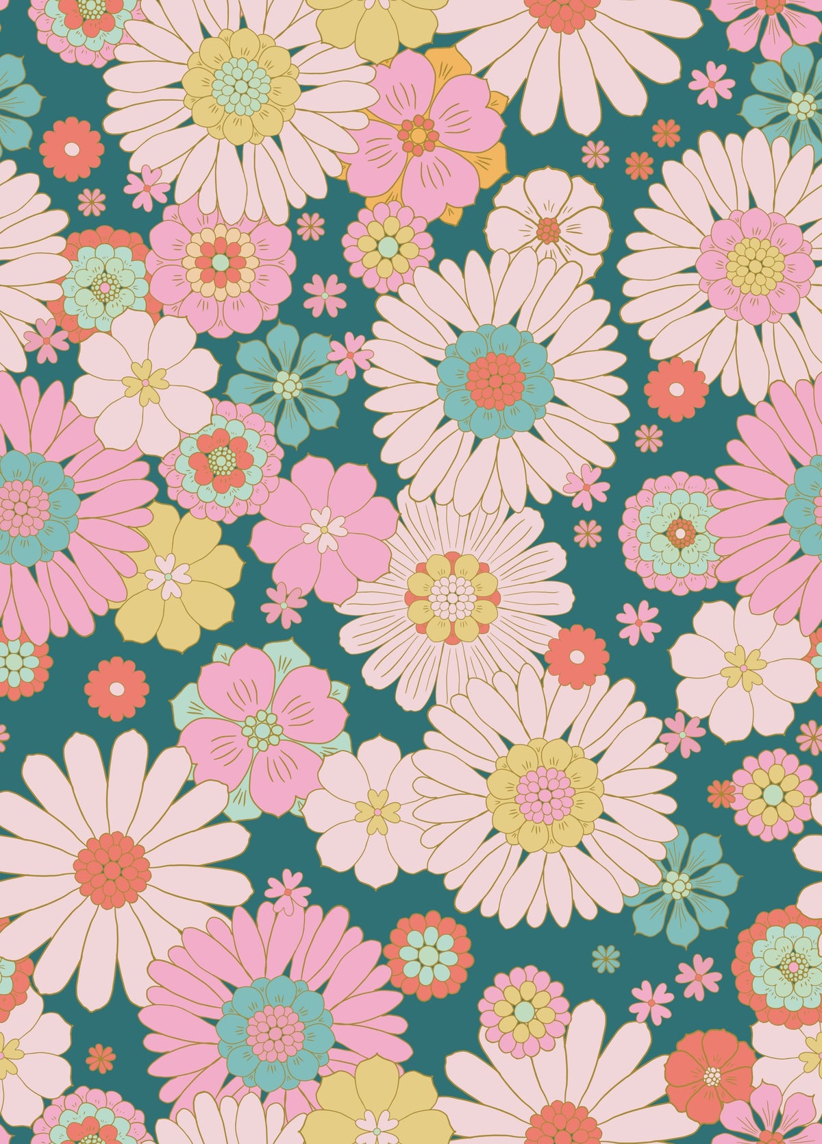 1970s Retro Bloomscape daisies Wallpaper⁠ in your room — zoomed
