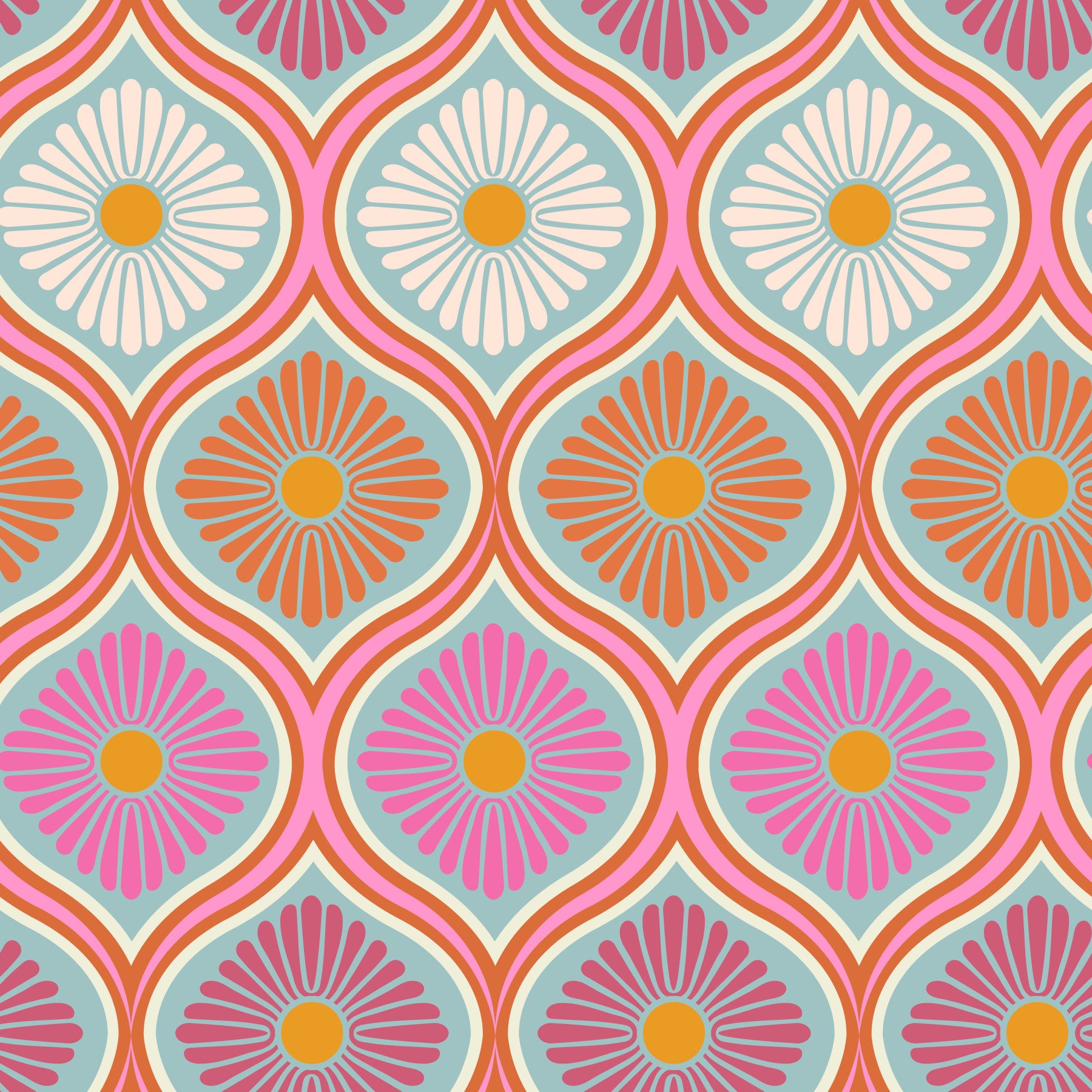 Groovy 70s Retro Mod Flower Power Wallpaper⁠