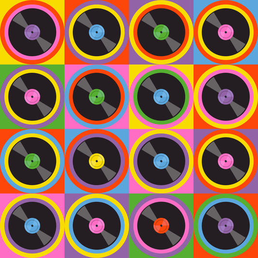Bold Retro Pop Art 70s Vinyl Record Wallpaper⁠