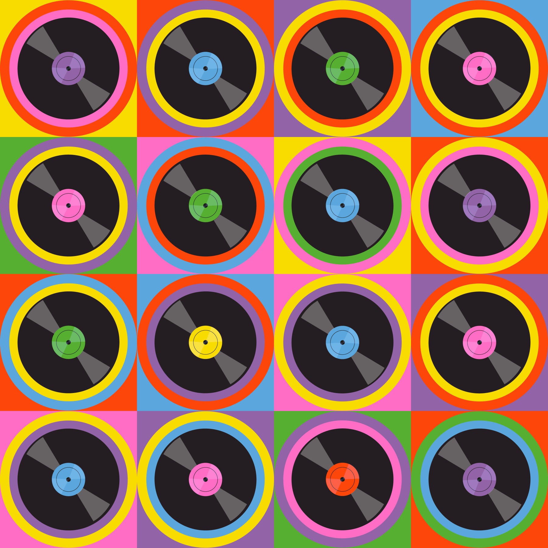 Bold Retro Pop Art 70s Vinyl Record Wallpaper⁠