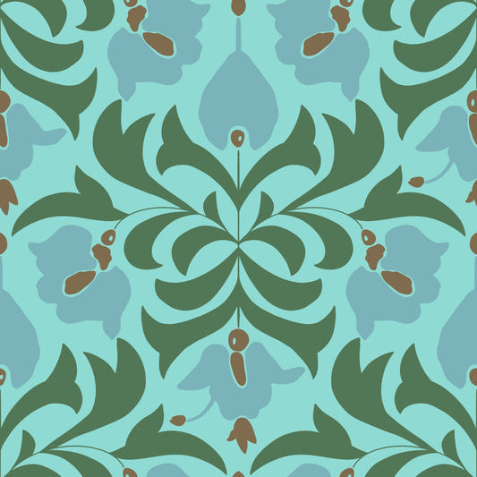 Orbisca - Aqua Floral Symmetry Wallpaper⁠